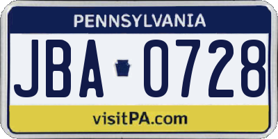 PA license plate JBA0728