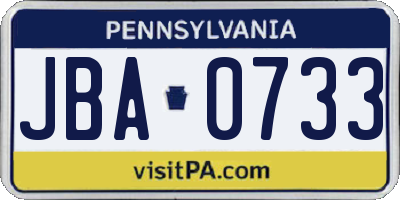PA license plate JBA0733