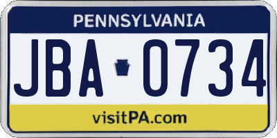 PA license plate JBA0734