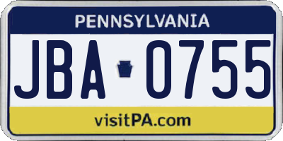 PA license plate JBA0755