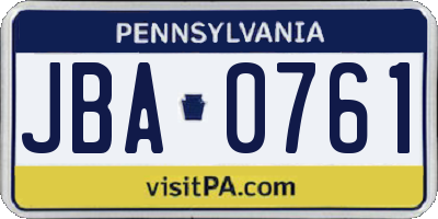 PA license plate JBA0761