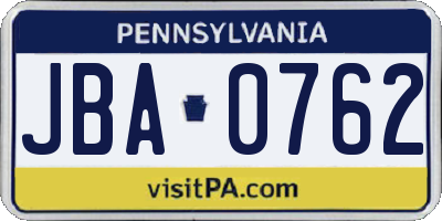 PA license plate JBA0762