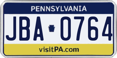 PA license plate JBA0764