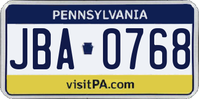 PA license plate JBA0768