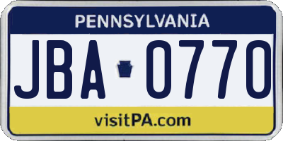 PA license plate JBA0770