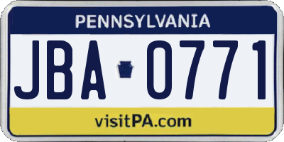 PA license plate JBA0771