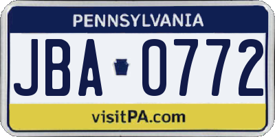 PA license plate JBA0772
