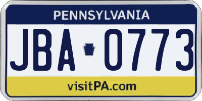 PA license plate JBA0773