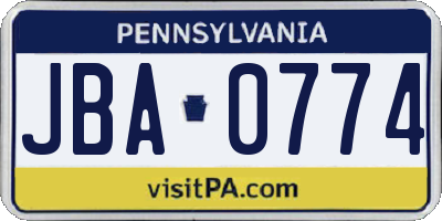 PA license plate JBA0774