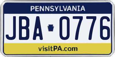 PA license plate JBA0776