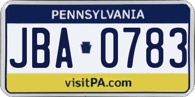 PA license plate JBA0783