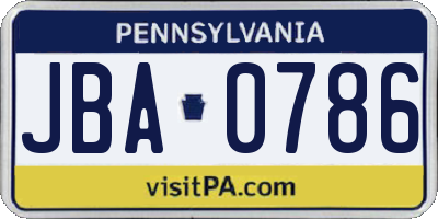 PA license plate JBA0786