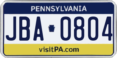 PA license plate JBA0804