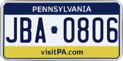 PA license plate JBA0806