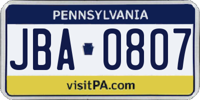 PA license plate JBA0807