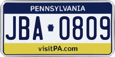 PA license plate JBA0809