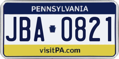 PA license plate JBA0821