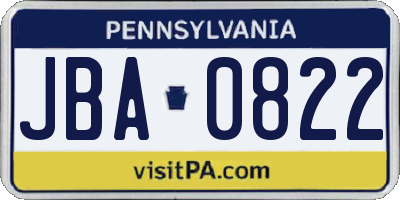 PA license plate JBA0822