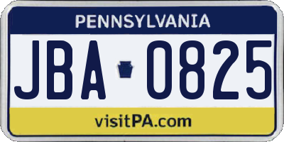 PA license plate JBA0825
