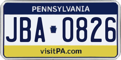 PA license plate JBA0826