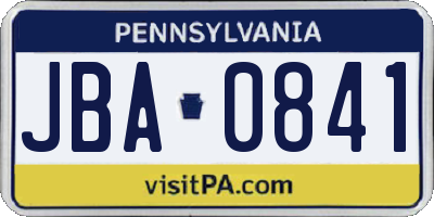 PA license plate JBA0841