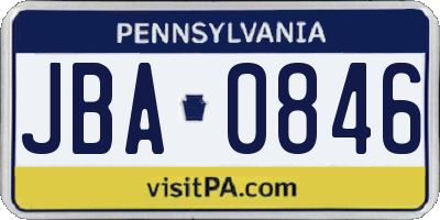 PA license plate JBA0846
