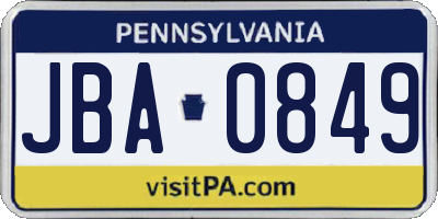 PA license plate JBA0849