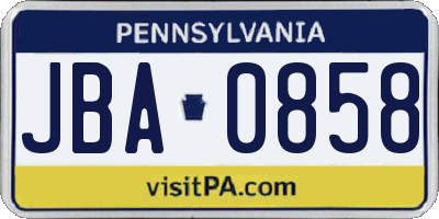 PA license plate JBA0858