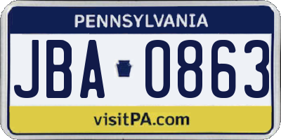 PA license plate JBA0863