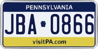 PA license plate JBA0866
