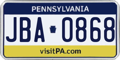 PA license plate JBA0868