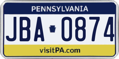 PA license plate JBA0874