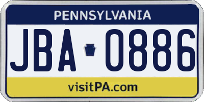 PA license plate JBA0886