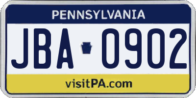 PA license plate JBA0902