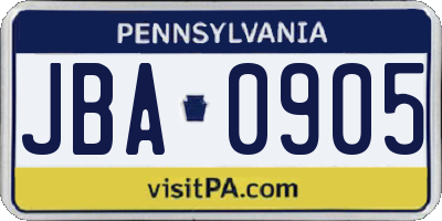 PA license plate JBA0905