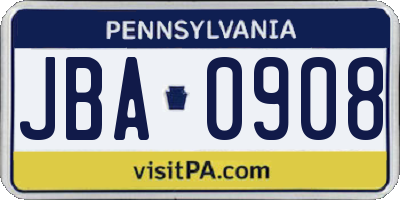 PA license plate JBA0908