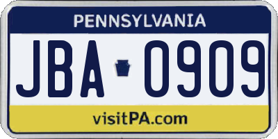 PA license plate JBA0909
