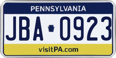 PA license plate JBA0923