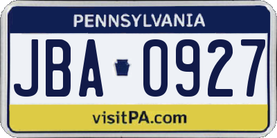 PA license plate JBA0927