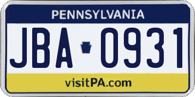 PA license plate JBA0931