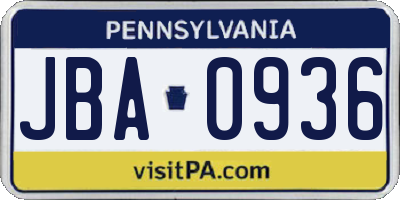 PA license plate JBA0936