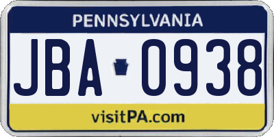 PA license plate JBA0938