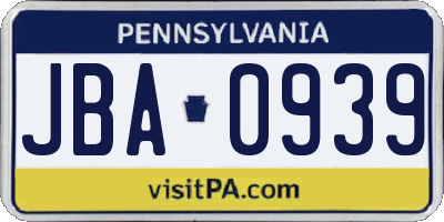 PA license plate JBA0939