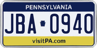 PA license plate JBA0940