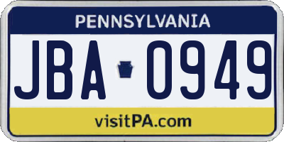 PA license plate JBA0949