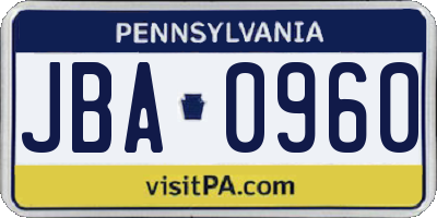 PA license plate JBA0960