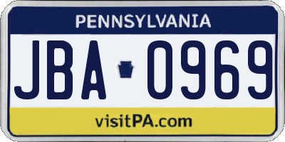 PA license plate JBA0969