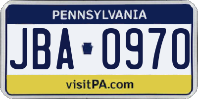 PA license plate JBA0970