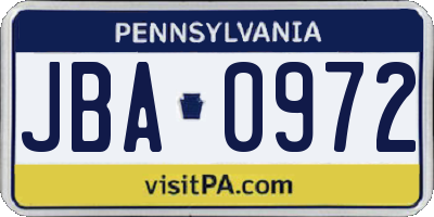 PA license plate JBA0972