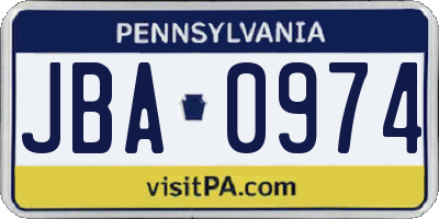 PA license plate JBA0974